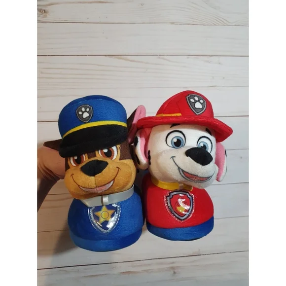 Paw Patrol Light Up Slippers, Toddler Warm Plush House Shoes, Chase & Marshall - Picture 1 of 9